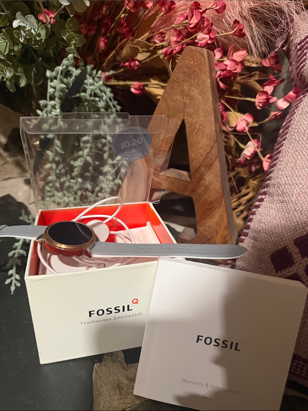 Fossil Touchscreen Smartwatch in Light Gray and Rose Gold